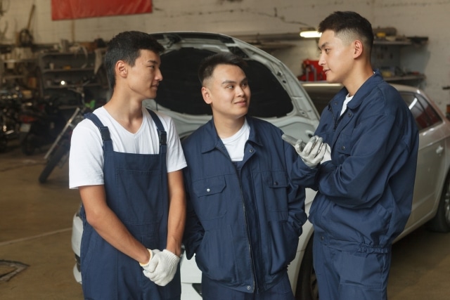 Foreigners talking while standing