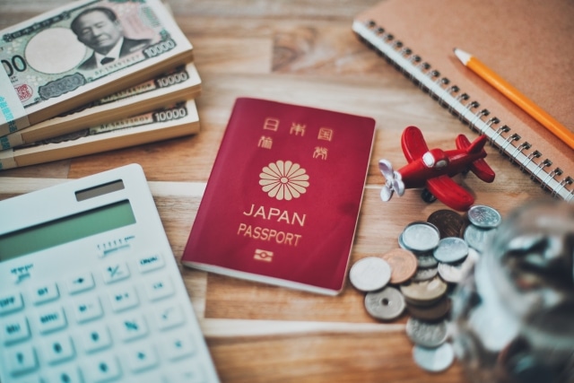 Japanese passport and calculator